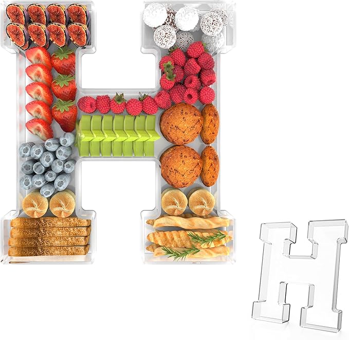 11" Acrylic Letter Charcuterie Tray, Charcuterie Letters Fillable Box for Food, Reusable Serving Cake Candy Dish Display Tray for Birthday Anniversary Party Decoration (Letter H)