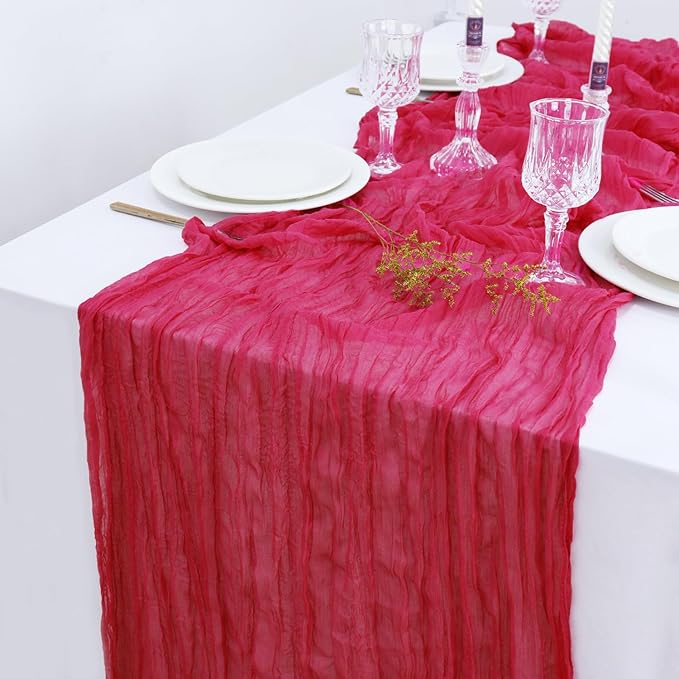 FUHSY Cheesecloth Table Runners Bulk 10 Pack 10FT Long Hot Pink Table Runner Rustic Gauze Fabric Table Runners for Weddings Boho Cheese Cloth Sheer Runner for Birthday Baby Shower Decoration