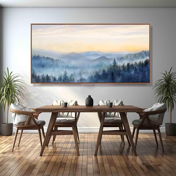 Forest Wall Art Sunrise Wall Art Decor Mountain Canvas Pictures Framed Artwork Large Arts 36"x70" for Home Office