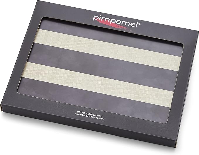 Pimpernel Mono Stripe Placemats, Set of 4 – (15.7" x 11.7") Decorative Dining Mats, Rectangular Cork-Backed Boards with Lacquer Finish, Heat & Stain Resistant Protective Tableware