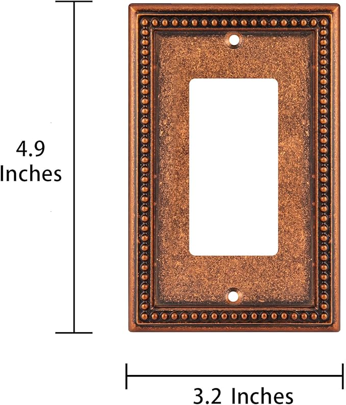Henne Bery Raised Pearls Decorative Wall Plate Switch Plate Outlet Cover (Single Decorator 2PK, Sponged Copper)