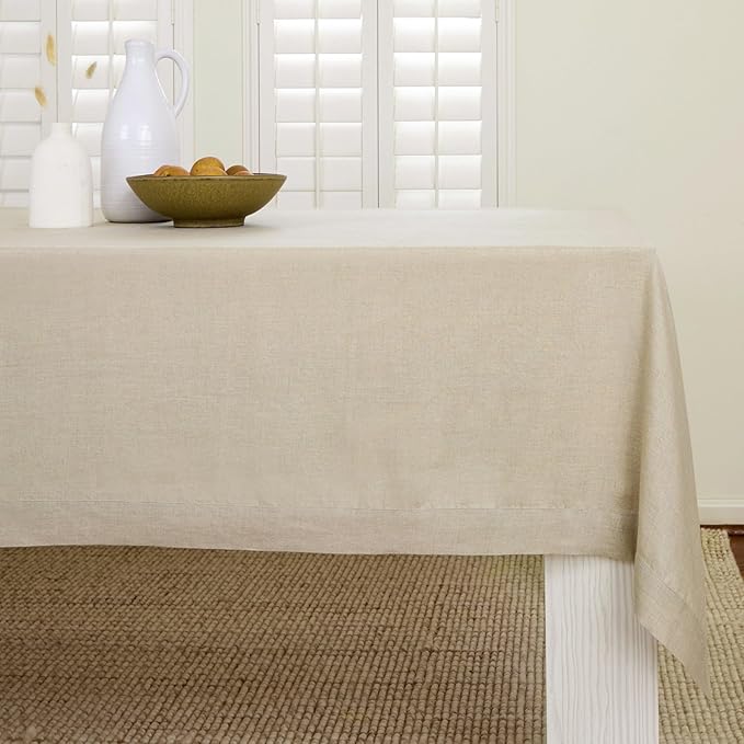 Solino Home Linen Natural Tablecloth 60 x 90 Inch - 100% Pure Linen Rectangular Tablecloth - Machine Washable Table Cloth for Spring, Easter - Fete