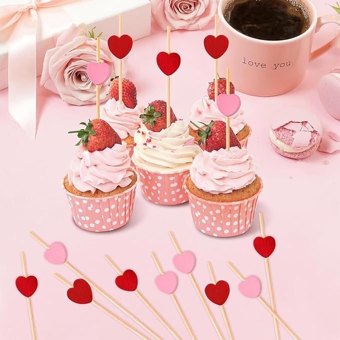 240 PCS Pink Love Heart Shaped Cocktail Picks, 4.7Inch Bamboo Fancy Toothpicks for Appetizers, Cocktail Skewers Sticks Selected for Weddings, Valentines Day, Desserts, Charcuterie, Food, Drinks