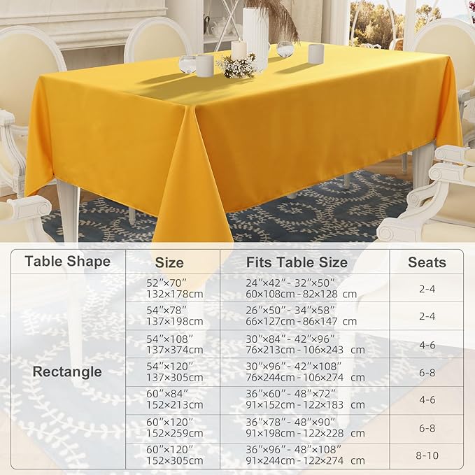Smiry Rectangle Table Cloth, Waterproof Anti-Scratch Polyester Tablecloth, Decorative Washable Fabric Table Cover for Dining, Buffet, Parties and Outdoor, 60x84, Mustard Yellow