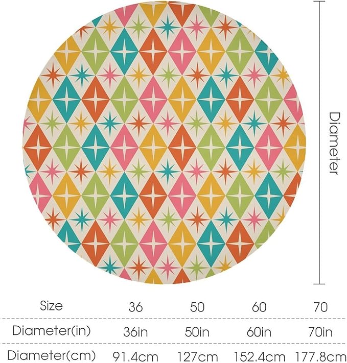 Abstract Geometric Round Tablecloth, Mid Century Retro Abstract Vintage Tablecloth for Home Party Dining Room Kitchen Decor 36Inch(90cm)