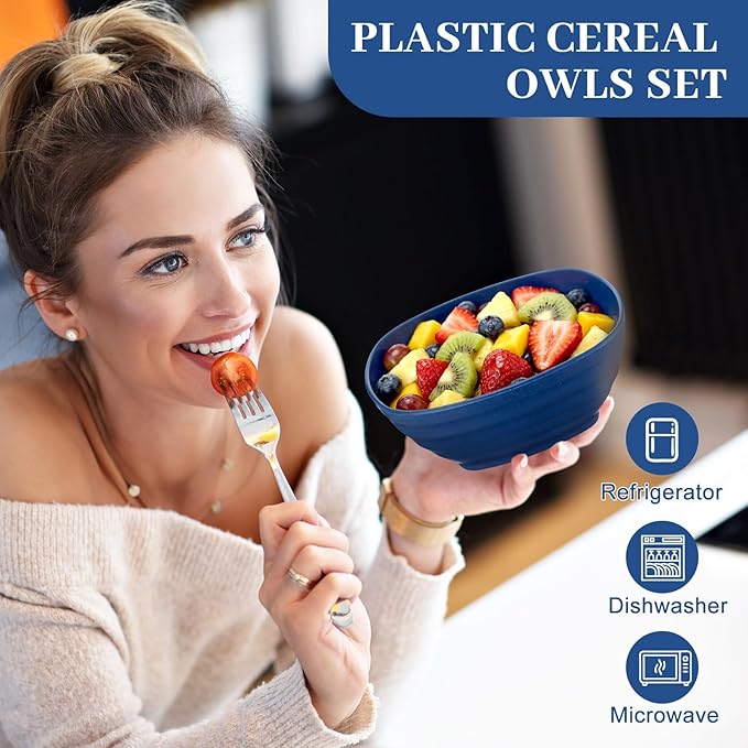 Gejoy 64 Pcs Unbreakable Cereal Reusable Wheat Straw Lightweight Bowls Microwave and Dishwasher Safe Soup Fiber Bowls for Kitchen Serving Salad Rice Snacks (Blue)