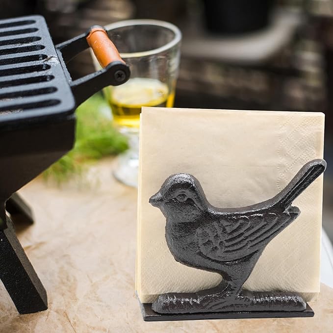 Exquisite Vintage Cast Iron Napkin Holder With Playful Standing Animal Motif - Birdie Napkin Holders are suitable for kitchens, restaurants, and parties