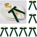 Riceshoot Velvet Bow Napkin Rings Bows with Gold Semicircle Metal Napkin Ring Velvet Bow Holder for Wine Bottles Table Settings Candlestick Wedding Valentine's Day Dinner(Green,6 Pcs)