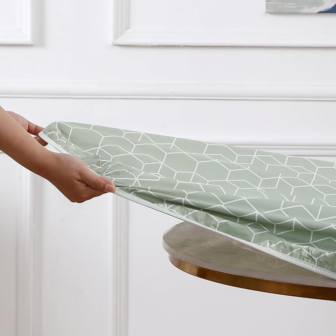 Walrus Round Vinyl Fitted Tablecloth with Flannel Backing Elastic Edge Design Table Cover Waterproof Oil-Proof PVC Table Cloth Stain-Resistant Best for 32"-36" Round
