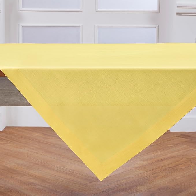 Solino Home Linen Square Tablecloth 52 x 52 Inch - 100% Pure Linen Sunshine Yellow Table Throw - Fete, Machine Washable Table Cloth for Spring, Easter