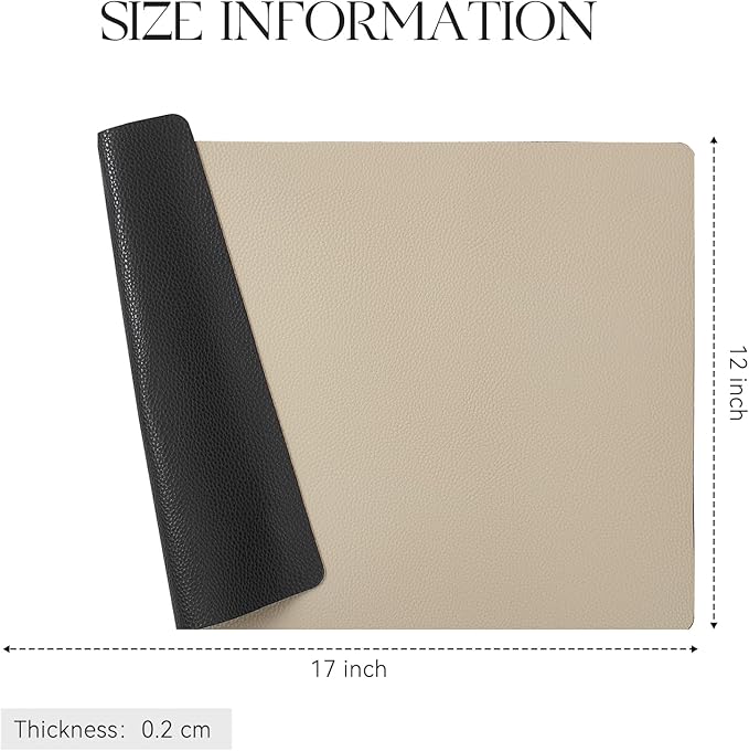 MOSAYT Vinyl Placemats Set of 8, Heat Resistant Place Mats 100% Waterproof Washable & Wipeable Faux Leather Reversible Table Mats for Kitchen Dining Party Indoor Outdoor, 12" x 17", Black/Khaki