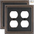 2-Pack Double Duplex Outlet Cover, Aged Bronze Metal Switch Plates and Outlet Covers, Pearls Decorative Wall Plates for Electrical Outlets, 2 Gang Receptacle Cover, Corrosion Resistant