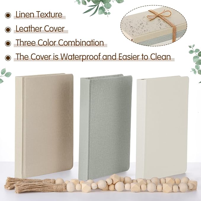 3 Pieces Faux Decorative Books Set for Home Decor Fake Book for Shelves Coffee Table Stacked Linen Covered Display Notebook with Wood Bead Bookend Gift for Living Room(Fresh Color)