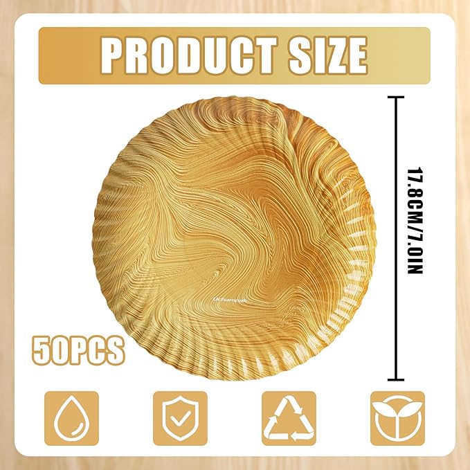 50 Pcs Wood Grain Paper Plates, 7 Inch Wood Paper Plates Disposable Rustic Party Plate for Woodland Baby Shower, Camp Fire, Camping, Lumberjack Birthday Party Supplies