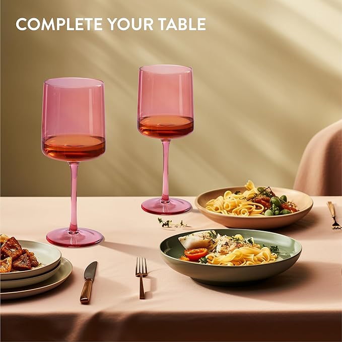 Navaris Pink Stemmed Wine Glasses - Set of 4 - Coloured Wine Glasses with Stems - Stylish Design Glassware for Serving Wine, Cocktails, Dessert