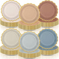 96 Pcs Morandi Color Paper Plates 9 Inch Pastel Scalloped Disposable Colored Boho Dinner Dessert Paper Plates for Birthday Wedding Bridal Party Supplies, 6 Colors
