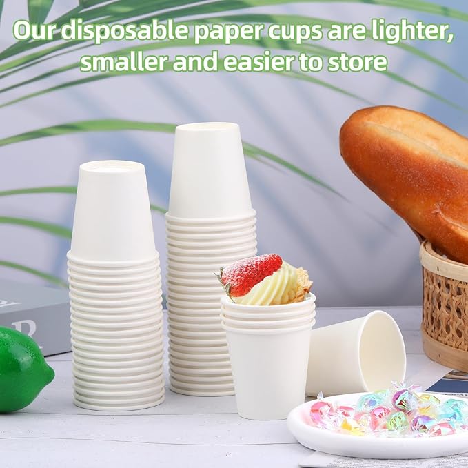 Wuadua 100 Pack 3 oz White Disposable Paper Cups - Sturdy and Leak-Proof for Parties, Events, Office, Home Use Disposable Mouthwash Cups - Ideal for Hot/Cold Drinks, Smooth Rim Design, Eco-Friendly