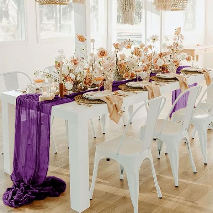 FUHSY Purple Cheesecloth Table Runner 10 Pack 10 FT Long Gauze Cheese Cloth Table Runners Rustic Party Table Runner Gauze Runners for Dinner Tables Boho Table Runners for Purple Halloween Table Decor