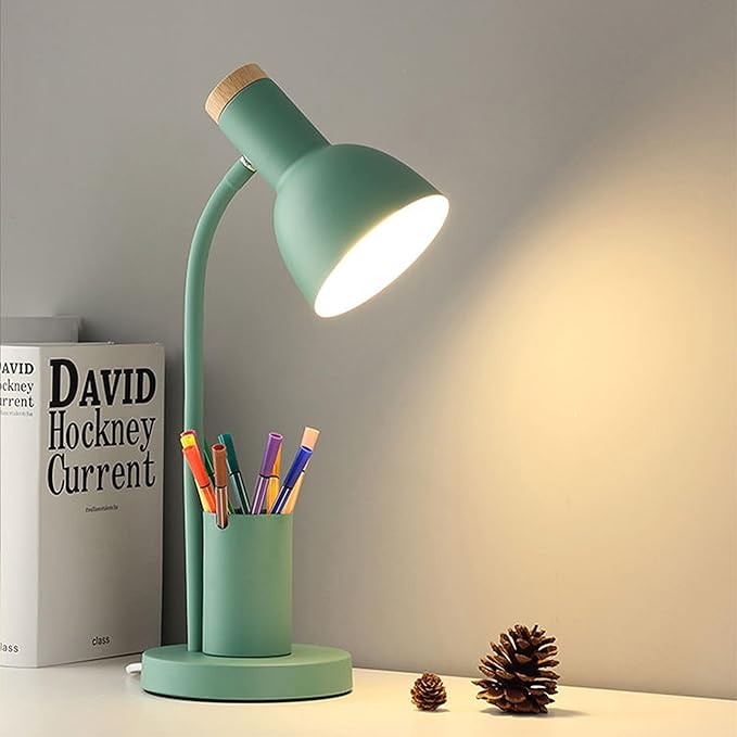 WLHONG LED Desk Lamp, Table Lamps with Pen Holder, 3 Color Modes Eye-Caring Reading Light with Flexible Gooseneck, Study Lamp for Kids Bedside Home Office Room College Dorm Essentials (Green)