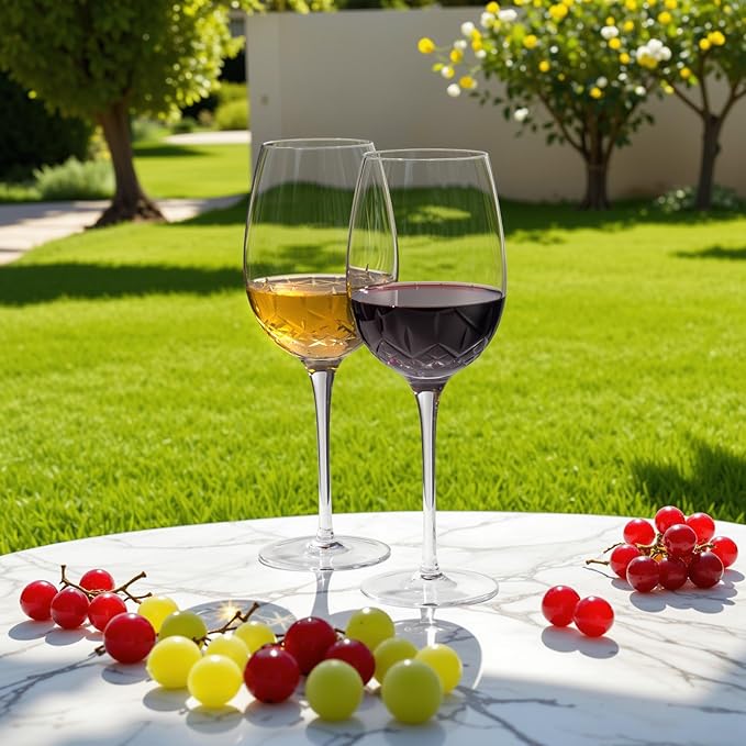 SHOSHIN Premium 22oz Handcrafted Wine Glasses - Lead-Free Crystal Goblets with Intricate Hand-Cut Designs, Extra Large Red Wine Stemware for Elegant Dining & Gift Giving