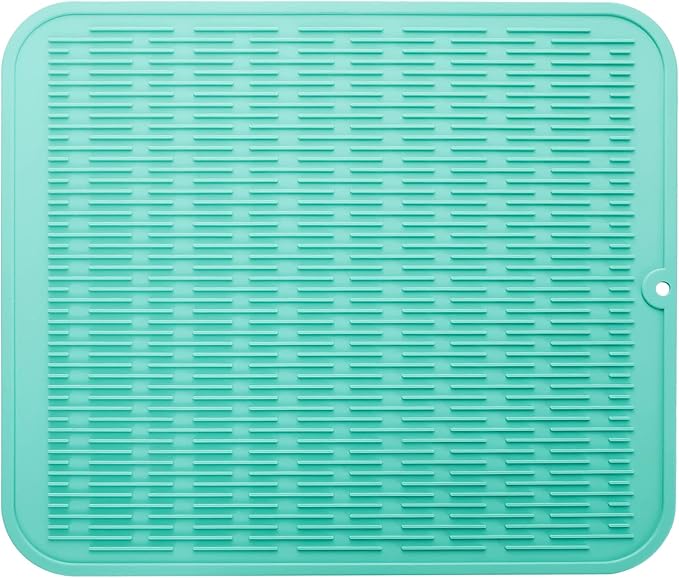 Silicone Dish Drying Mat for Multiple Usage,Easy clean,Eco-friendly,Heat-resistant Silicone Mat for Kitchen Counter or Sink,Refrigerator or Drawer Liner Mint XL 18 inches x 16 inches