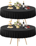 2 Pack Black Spandex Round Tablecloths for 72in Table, Stretchy Fitted 6FT Round Table Cloths, Wrinkle Free Table Cover with Skirt for Wedding Birthday Party Bridal Shower Banquet