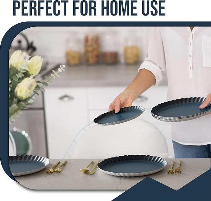 Trendables Scalloped Paper Plates 8.5 Inch & 10.5 Inch 80 Pcs Dinner Plate Set Fancy Disposable Plates for Party for 40 Guests 40 X 8 & 40 X 10 Large & Small Paper Plate Set for Parties Black Aqua