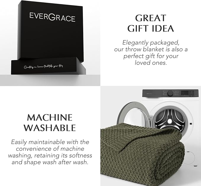 EVERGRACEHOME Chunky Chenille Knit Throw Blanket for Couch, Soft Luxurious Oversized King Moss Stitch Blanket for Bed, Large Cozy Farmhouse Knitted Throw for Sofa, Olive Green, 92" x 108"
