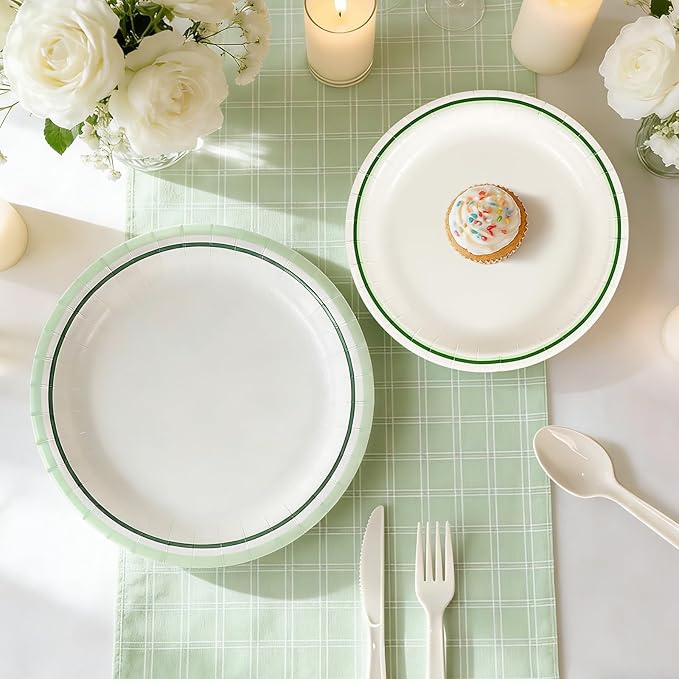 10''9'' Compostable Paper Plates With Green Circle Rims