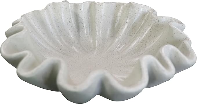 10" Large Handmade Decorative Bowl decor, Handicraft Scalloped Bowls for Modern Home Decor,Ruffle Decor,Key Bowl for Entry Table,Decorative Fruit Bowl for Kitchen Counter,Light Gray