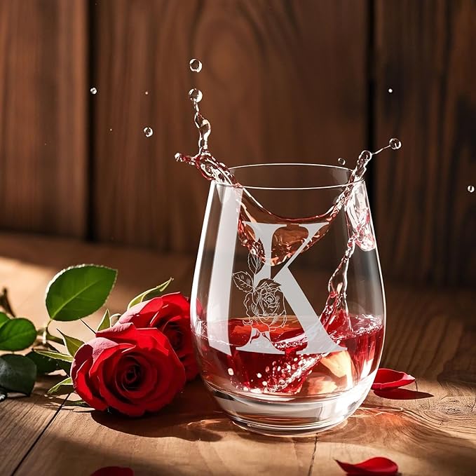 Valentines Day Gifts for Her, Gifts for Women Her Friend Mom Grandma Wife Sister Bridesmaid Nurse, Birthday Galentines Mothers Day Christmas, Personalized Initial Customized Wine Glasses 18OZ(K)