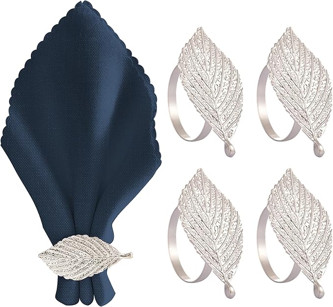 Decozen Set of 8 Gold Napkin Rings in Leaf Design, Festive, Table Decor Setting for Holiday, Wedding, Birthday, Kitchen, Home Decor, Housewarming Gift - Mothers Day Decorations
