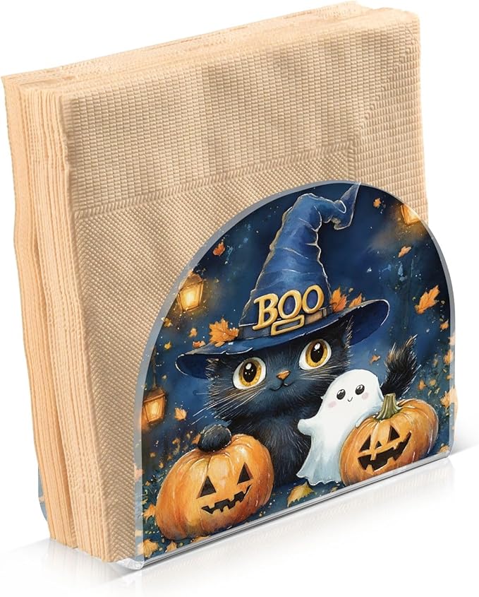 Cat Pumpkin Ghost Napkin Holder for Table Kitchen Decor Acrylic Paper Napkin Holders for Tissue Dining Room Indoor Outdoor Party Holiday Accessories