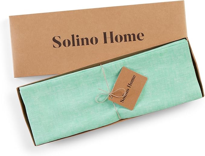 Solino Home Linen Cloth Placemats Set of 4-100% Pure Linen Chambray Aqua Placemats 14 x 19 Inch for Winter, Spring, Easter - Athena