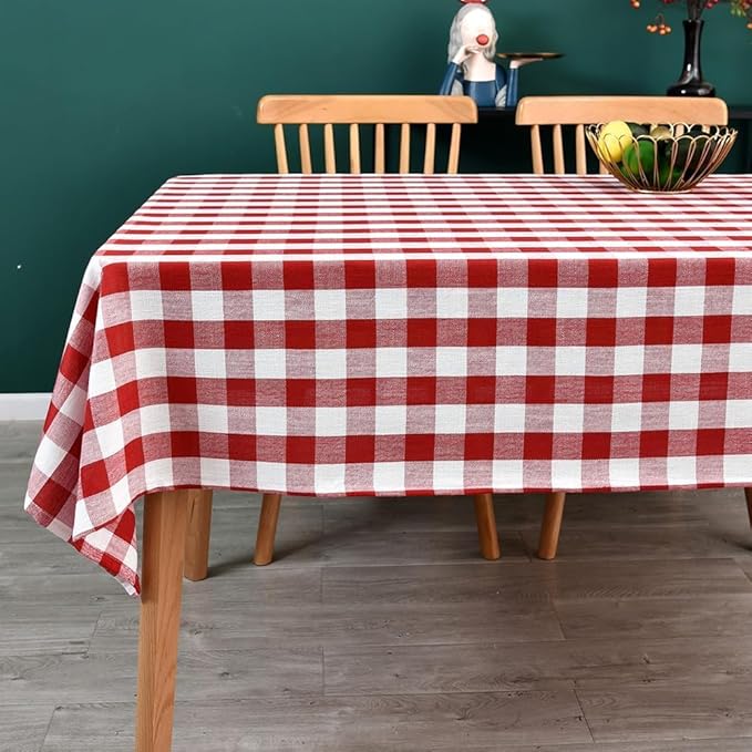 Gingham Table Cloth for Rectangle Tables red Checkered Plaid Tablecloth Heavy Duty Cotton Blend Washable & Wrinkle Table Cover for Outdoor Kitchen Dining Picnic Camping (60x120 Inch)