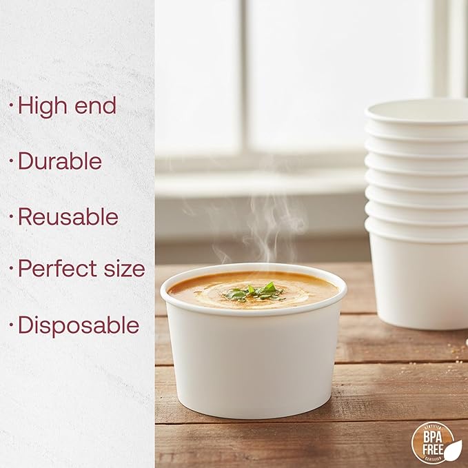 Smarty Had A Party 500 Squat Paper Soup Cups 12 oz Disposable White Paper Soup Cups for Hot Food Container Use