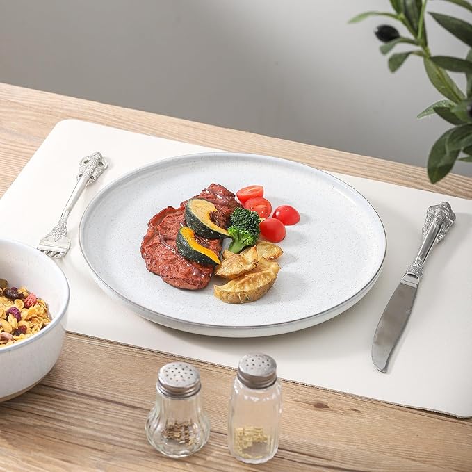 Ceramic Dinner Plates Set of 6,Stoneware 8 Inch,Microwave,Dishwasher and Oven Safe,Porcelain Dessert Plates for Pasta,Salad and Steak,Christmas Gift,Dishes for Kitchen,Scratch Resistant,White