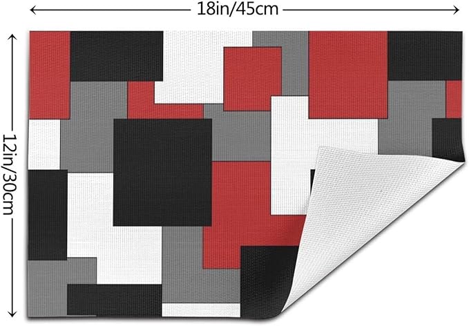Red Black Grey White Placemats Set of 4 Abstract Modern Art Geometric Wipeable Table Mats Reusable Washable PVC Rectangle Place Mats for Kitchen Dining Home Decor 12x18 Inches