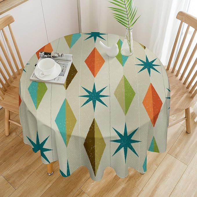 Mid Century Round Tablecloth, Modern Colorful Abstract Geometric Retro Art Printed Tablecloth for Home Party Dining Room Kitchen Decor 36Inch(90cm)