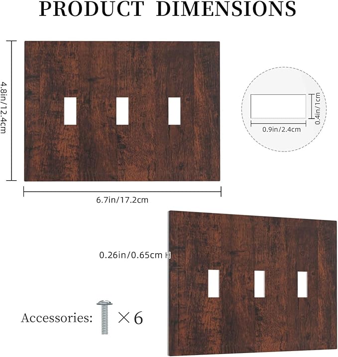 Light Switch Cover Brown Red Rustic Wood Grain Retro Farmhouse 3 Gang Wall Plate Triple Light Switch Plate Toggle Decorative Outlet Covers Electrical Switchplate for Farmhouse Cabin Decor