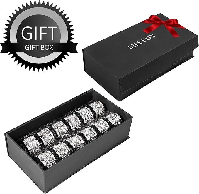 SHYFOY Silver Diamond Napkin Ring Set of 12 Pieces, Crystal Glass Framed Napkin Holder Ring, Dinning Cloth Decor for Dinner Party Tabletop Settings Glam Serviette Buckles Home Decor