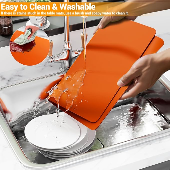 2-Pack Extra Thick Silicone Counter Mats - 24”x16” Large Heat Resistant Kitchen Countertop Protector, Non-Slip Hot Pad Trivet for Air Fryer, Hot Pots & Pans, Coffee Maker(Orange)