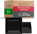 Smarty Had A Party 240 Small Disposable Plastic Plates, Heavy Duty Black 4.5" Pastry Square Plates, Bulk Party Supplies for All Occasions
