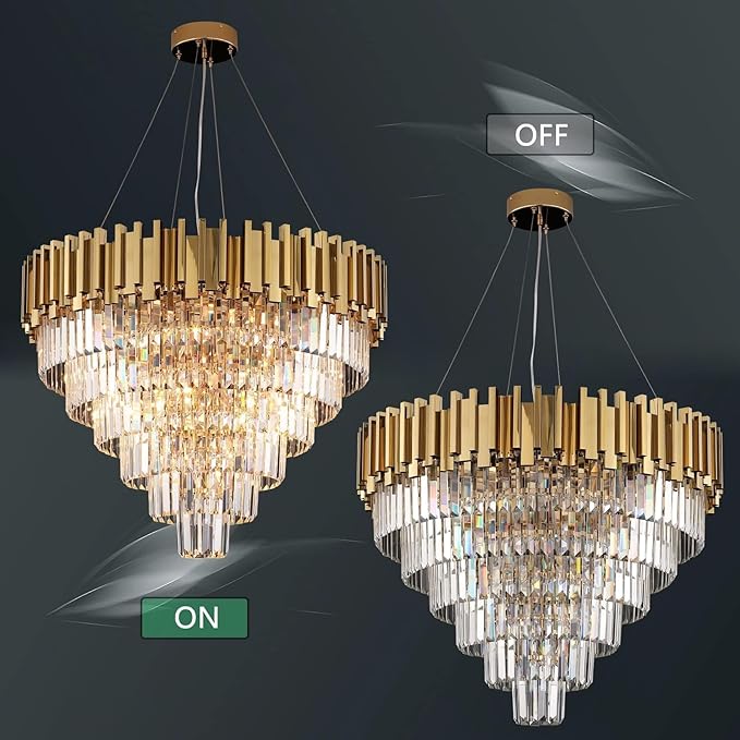Modern Crystal Chandelier for Living Dining Room Entryway Gold Round W31.5