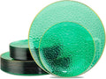 Hioasis 60pcs Green Plastic Plates - Gold Rimmed Disposable, Hammered, Heavy-duty Dinnerware Set Suitable for 30 Guests, 10.25" Dinner & 7.5" Dessert Plates for Party & St. Patrick's Day