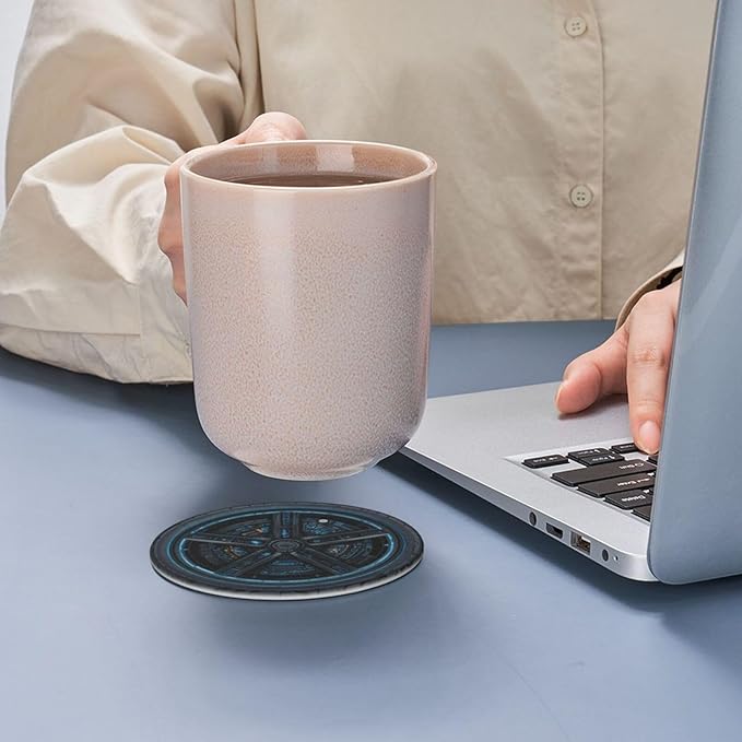 Tire Pattern Coasters for Drinks with Holder Round Leather Coasters Set of 6 Cups Mugs Mat Pad for Home Kitchen Bar