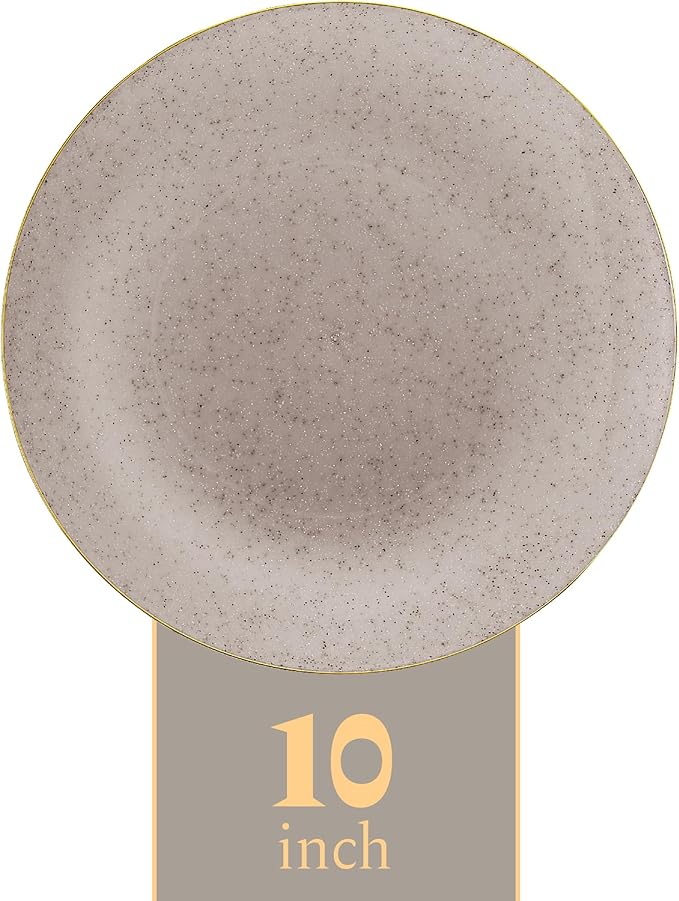 PLASTICPRO 30 Pack Disposable Plastic Plates Heavyweight Granite Look Elegant 10 inch Dinner Plates Grey with Gold Rim