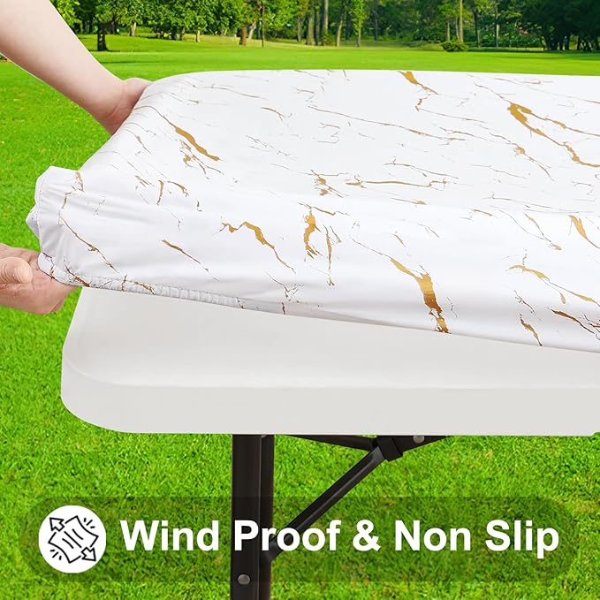 Smiry Rectangle Table Cloth Cover, Waterproof Elastic Fitted Picnic Tablecloth for 4 Foot Tables, Wipeable Flannel Backed Vinyl Tablecloths for Camping, Dining, Outdoor (White, 30" x 48")