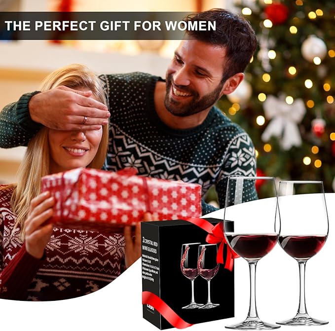 Wine Glasses Set of 2, 10 OZ Long Stem Wine Glasses Set for Red Wine and White Wine, Christmas Gift, Mother's Day Gift