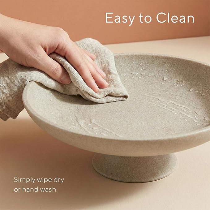 Large Decorative Bowl, Modern Pedestal Bowl for Home Decor, Decorative Fruit Bowl for Kitchen Counter, Stylish Key Bowls for Entry Table, 11.45”, Includes 10PCS Artificial Moss Rocks